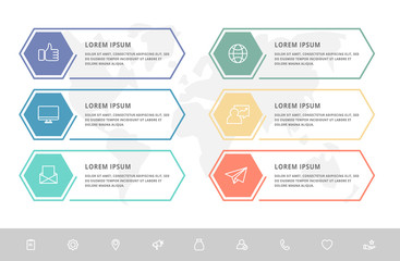 Vector infographic template hexagons shape for six label, diagram, graph, presentation. Business concept with 6 options. Blank space for content, step for step, timeline, workflow, marketing, web