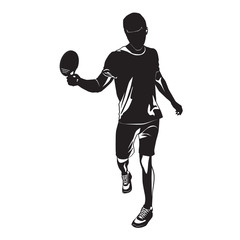 Fototapeta na wymiar Table tennis player black silhouette on white background, vector illustration
