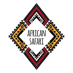 African pattern logo element vector template. Peru ikat traditional ethnic embroidery print. Kenya design for coffee label, badge, safari poster, gypsy clothing tag.