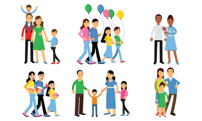 Fototapeta na wymiar Set With Happy Family Relationships And Spending Time Together Concept Vector Illustrations