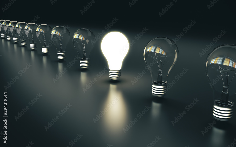 Poster light bulbs stand in a row