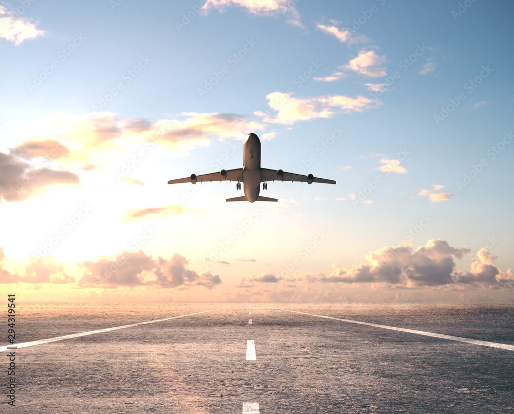 Wall mural plane over runway