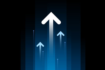 Fototapeta premium Up light arrows and speed lines on dark blue background, copy space composition, growth competition technology concept.
