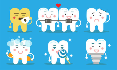 Set Of Healthy Teeth Concept Vector Illustrations Cartoon Characters