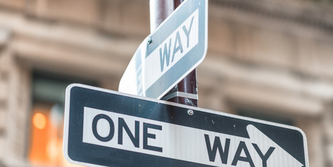 One Way street sign in New York City - obrazy, fototapety, plakaty