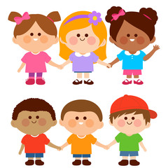 Group of children holdings hands. Vector illustration