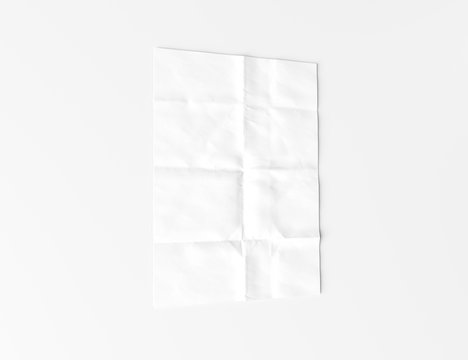 Folded poster isolated on white background Mockup 3D redenring © sdecoret