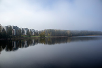 Fototapeta premium Foggy lake Saimaa scenery, Lappeenranta Finland