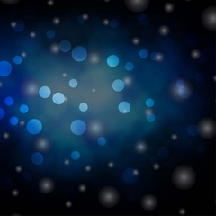 Dark BLUE vector backdrop with circles, stars. Abstract design in gradient style with bubbles, stars. Design for your commercials.