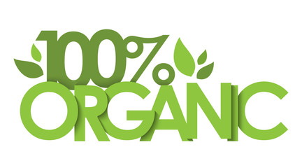 100% ORGANIC green vector typography with leaves