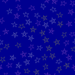 Stars in different shapes and forms. Merry Christmas and New Year seamless vector pattern. Colorful background for Xmas.