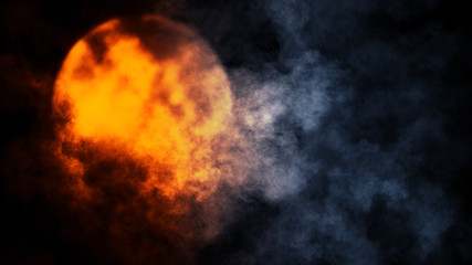 Abstract fire moon and clouds with mystery smoke on night background. Astronomy texture overlays. Design element.