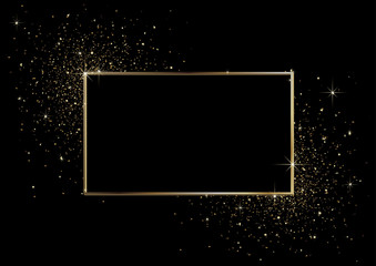 Black Christmas Background with Golden Frame and Gold Glitters - Graphic Design for Xmas Greetings and etc., Vector - 294324124