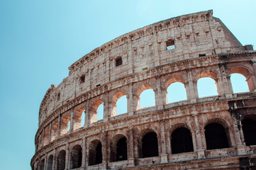 Fototapeta na wymiar Exterior of the Colosseum or Coliseum in a sunny day, Rome, Italy.