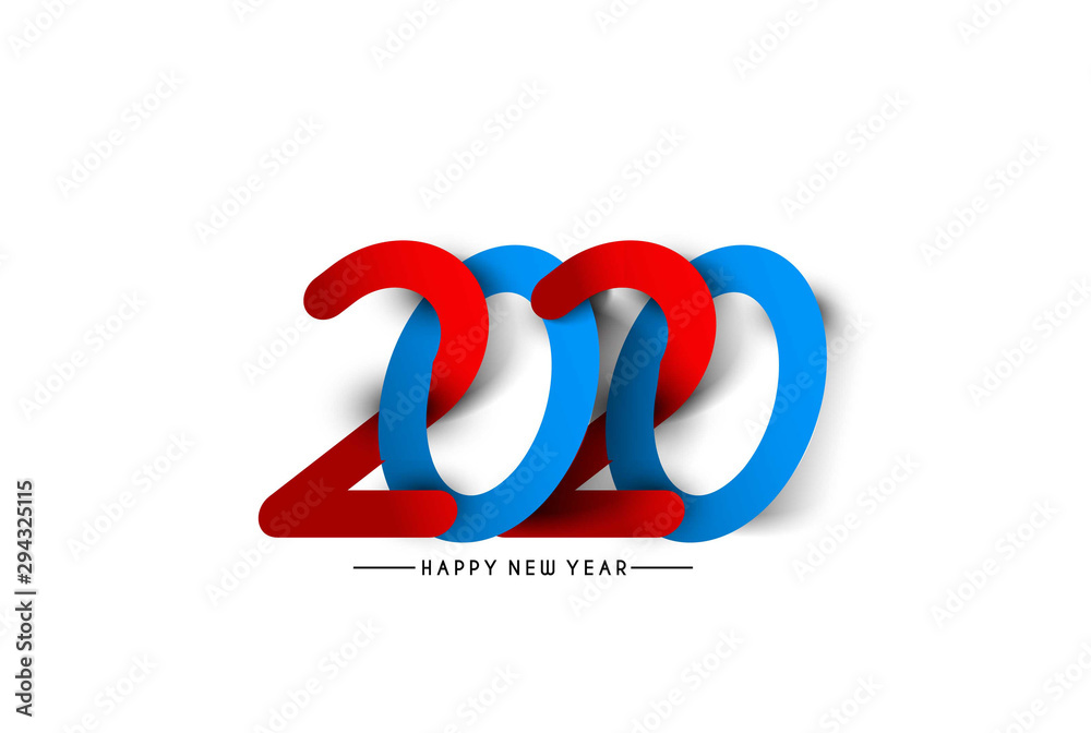 Wall mural happy new year 2020 text typography design patter, vector illustration.