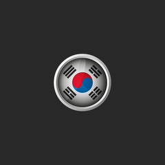 Taegukgi South Korea flag round icon in frame and glass surface effect.