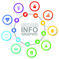 Infographic circural vector template for presentation, chart, diagram, graph, business, health care and technology concept with 9 options