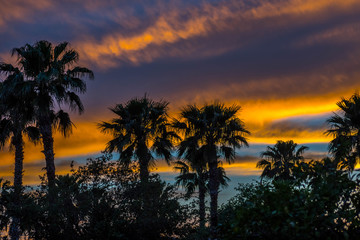 Dramatic vibrant sunset scenery in Donna Victoria Palms RV Resort, Texas