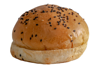 Bun bread with sesame seeds isolated on white