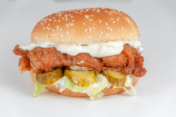 Chicken cheese burger on white background