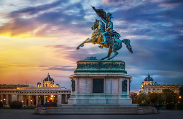 Statue of Archduke Charles of Vienna, Austria. Evening view. - obrazy, fototapety, plakaty