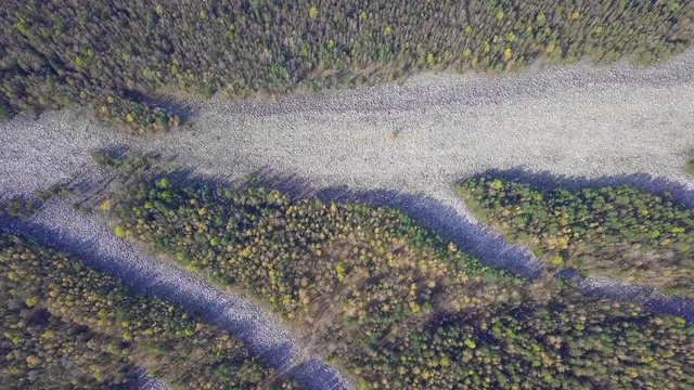 Taganay National Park in Russia in Autumn. Aerial View of "Big Stone River", Biggest Deposit Occurrence of Aventurine Quartz
