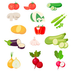 Vegetables icons. Collection farm product isolated on white background. Vector illustration.
