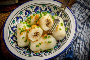 Potato dumplings stuffed with minced meat