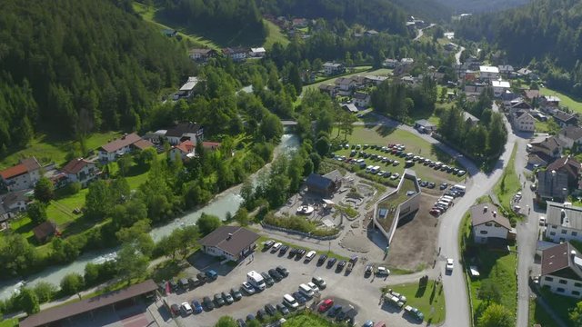 View over the info center of Scharnitz starting into the karwendel