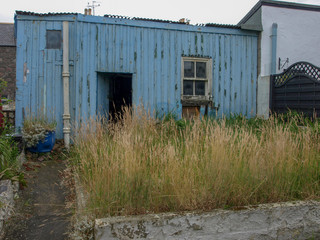 Fototapeta na wymiar facade of an old house with an overgrown yard