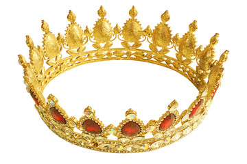 Golden Crown with Red and White Diamonds.  Gold Tiara for Princess. Expensive Jewelry. Decoration...