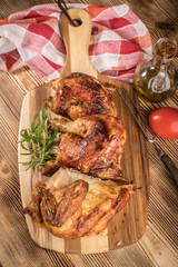 Pieces of roasted chicken.