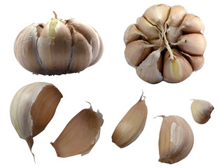 garlic many shapes on a white background,with clipping path