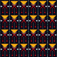 Ikat Seamless Pattern Design. Ethnic fabric. Bohemian fashion. Vector illustration.
