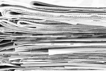 Stack of Newspapers. Magazines and Journals Stacked in Pile. Daily Papers with News. Folded Pages with Headlines and Articles. Business Press