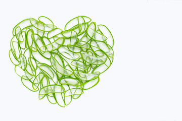 Heart shaped fresh slices of Aloe Vera, Aloe Vera is a popular medicinal plant for health and beauty