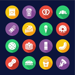 Snack Or Junk Food Icons Flat Design Circle Set