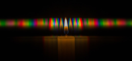Photo of the diffraction pattern of candle flame light, comprising a large number of diffraction...