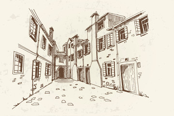 Vector sketch of architecture of Burano island, Venice, Italy.