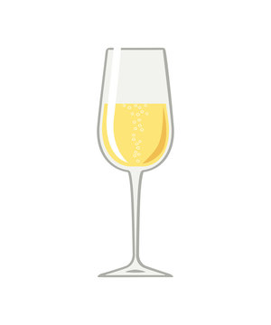 Champagne. Wine glass with champagne isolated on white background. Cartoon flat style. Vector illustration