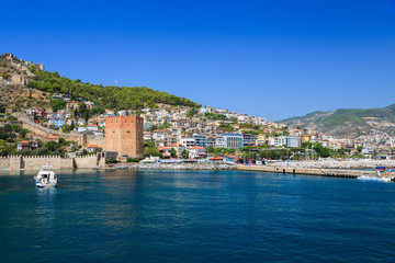 Naklejka na ściany i meble Alanya city and famous Kizil Kule tower, Turkey