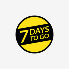 7 days left to go announcement. Countdown badge, label or sticker. Vector illustration.