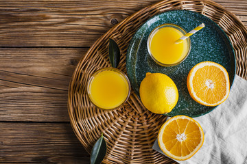Basket with natural and fresh orange juice