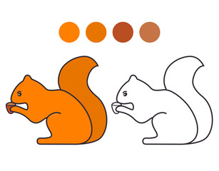 Animal little squirrel and nut.Coloring book for children.Outlined doodle.Flat vector.