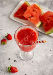 Top view fresh and natural watermelon juice