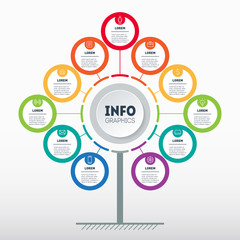 Business presentation or infographics concept with 11 options. Template of tree, info chart or diagram. Info graphic of technology or education process with Eleven steps.