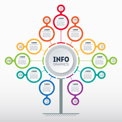 Business presentation concept with 11 options. Template of tree, info chart or diagram with eleven steps. Vector infographic of technology or education processes.