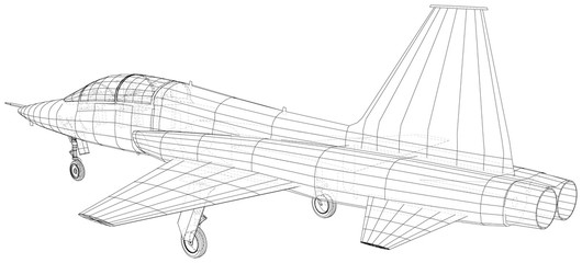 Outline Airplane. Vector rendering of 3d. Wire-frame style. The layers of visible and invisible lines are separated.