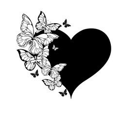 Black heart with contour butterflies