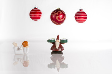 composition of Christmas decorations with light background